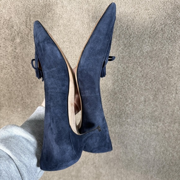 Ann Taylor Shoes Womens 8.5 Blue Suede Tassel Pointed Toe Kitten Heel Pumps - Picture 7 of 9